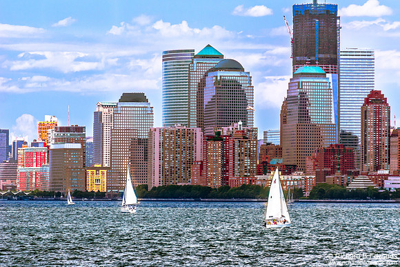 Lower Manhattan with Sailboats from New York Bay